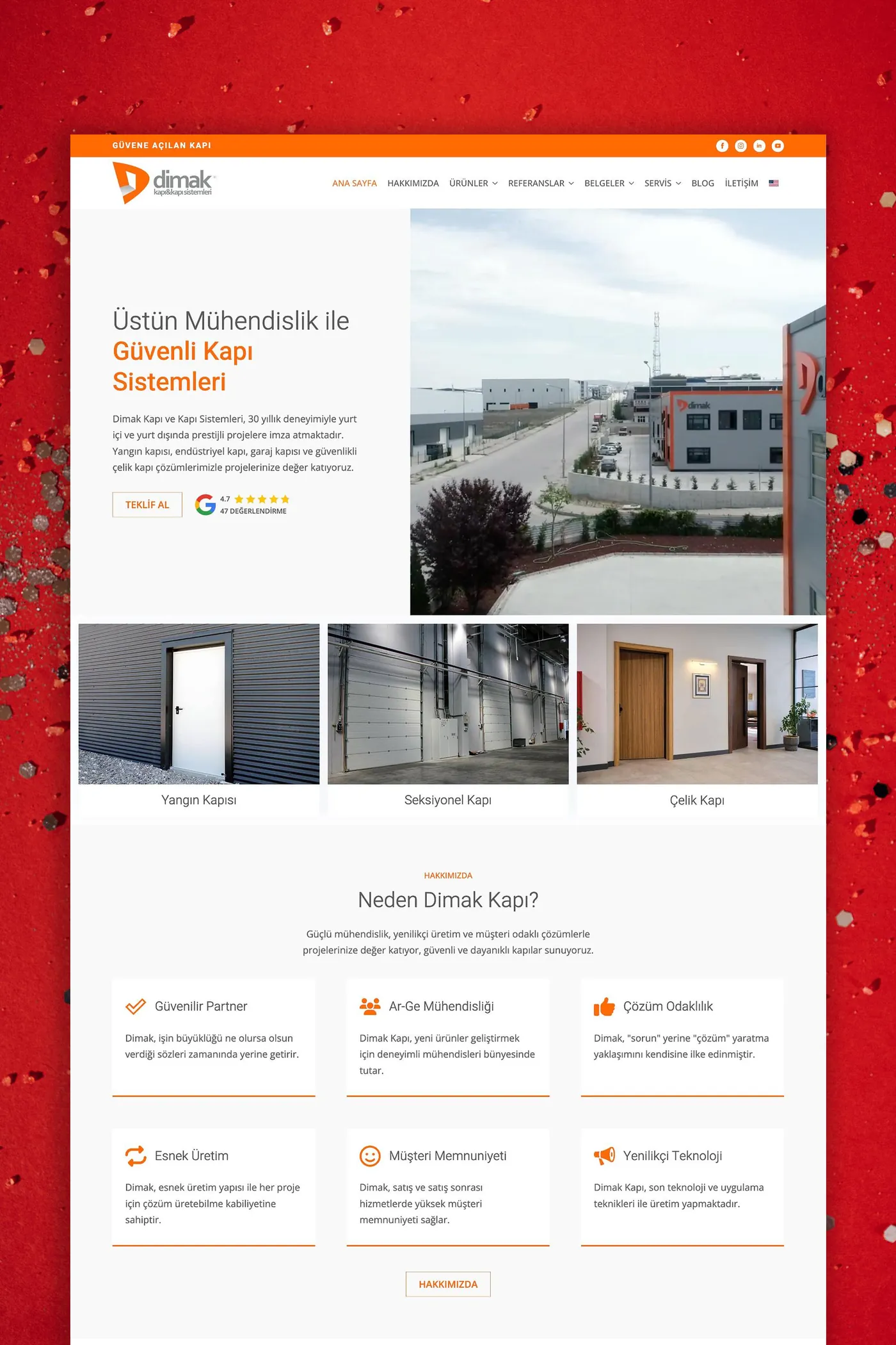 Dimak Kapı için tasarladığımız web sitesi