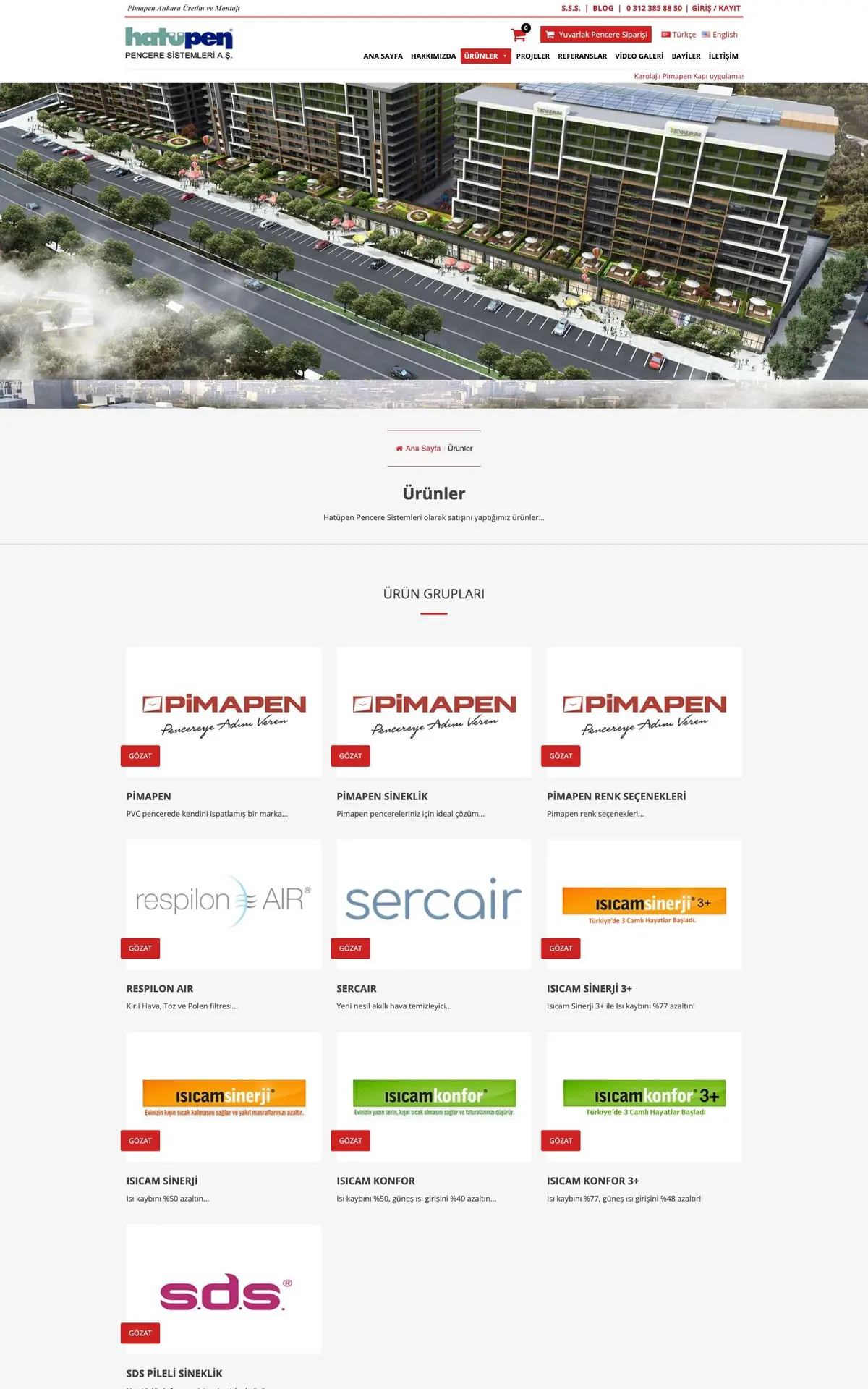 Hatüpen Pencere Sistemleri web sitesi, Ürünler sayfası
