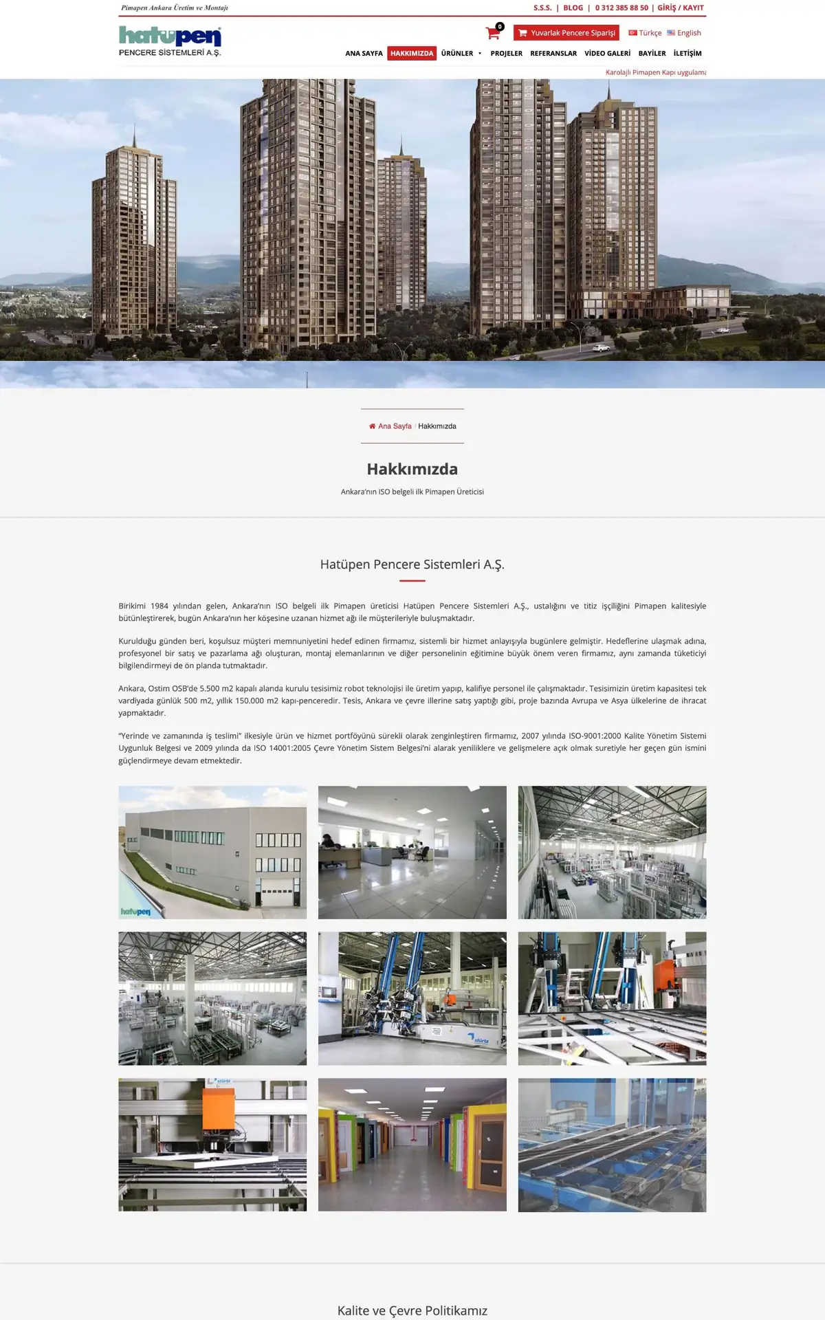 Hatüpen Pencere Sistemleri web sitesi, Hakkımızda sayfası