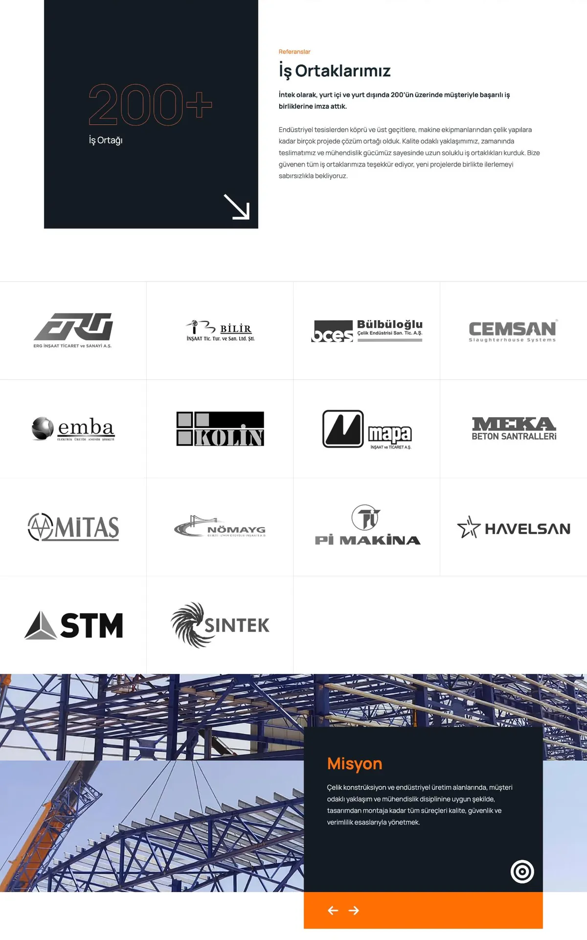 İntek çelik konstrüksiyon web sitesi, Referanslar sayfası